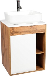 Viant Тумба под раковину Бостон 56 подвесная белая/дуб вотан – фотография-1